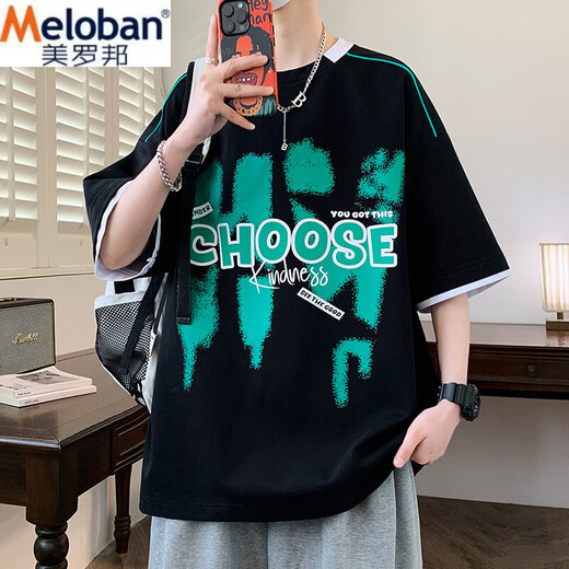 Meloban camiseta de manga corta para hombres de verano top delgado de hong kong guapo casual y versátil moderno insignia camisa de base de media manga suelta 695 blanco m