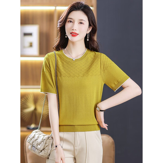 Yilizi [1396 Menschen lobten] Mamas Sommer mit kurzer Ärmel T-Shirt für Frauen 40-jähriges Tianshi Top für den Sommer 2025 neue Milchfarbe mittleren Alters Milch M [95-105]