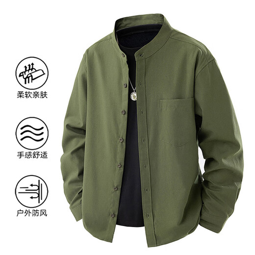 Jeanswest long-sleeved shirt men's lapel top shirt men's spring and autumn casual jacket solid color Oxford henley collar shirt A221-MT-2509-grey M (recommended 110-125Jin Jin equals 0.5 kg)