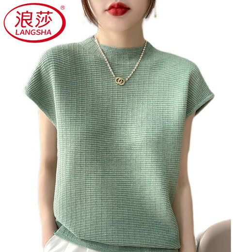 Langsha Light Luxury Half Turtle Neck вязаная рубашка с короткими рукавами для женщин для летних тонких свободных жилетов для женщин с короткими внешними топами с белым бежевым m