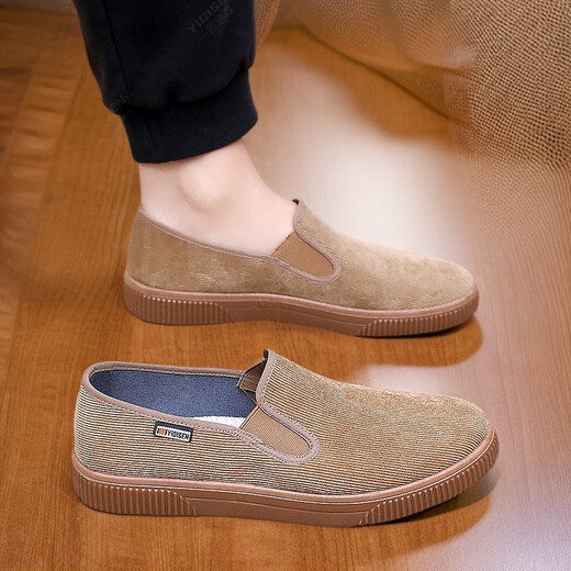 Sommer Velvet Casual Schuhe für atmungsaktive, weiche Soft Sohle Leichtgewichte Single Schuhe Alte Peking-Stoffschuhe Herren ein Fuß-Arbeitsschuhe 605-2 braune Farbe 40