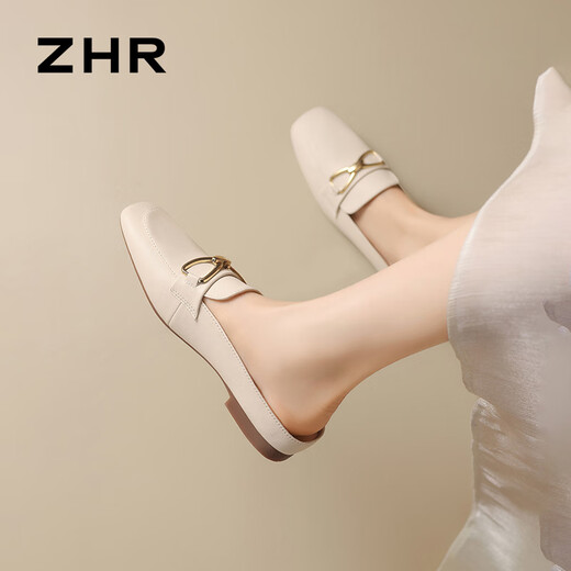Zhr Baotou Pantoffeln für Frauen im Sommerpendler halbe Drag Frauen tragen französische Sandalen Outdoor One-Play-Frauenschuhe AH681 Beige 38