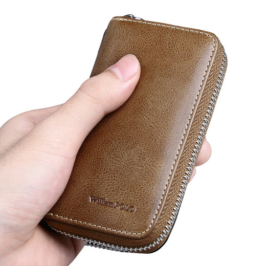 Williampolo Kaiser Paul Echtes Leder-Ledermännchen-Schlüsselbeutel Taillenhunger Leder Reißverschluss Key Bag große Kapazität Multifunktions-Mini-Kartenbeutel Schwarz geprägt