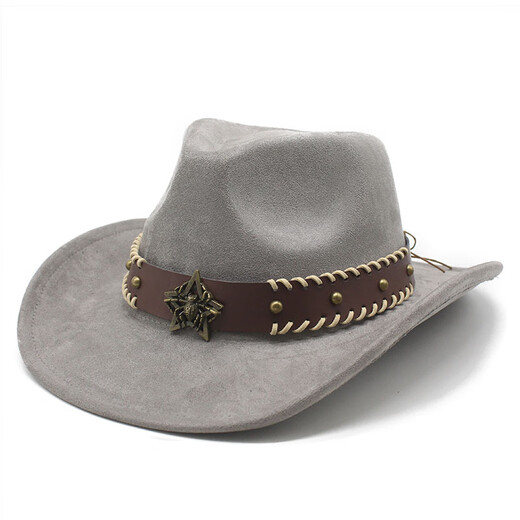 Xinbucks Western Cowboy Hat topper hommes et femmes européens et américains punk éteinte jazz chapeau minoritaire minoritaire en laine rolded chapeau marron (universel pour les hommes et les femmes)