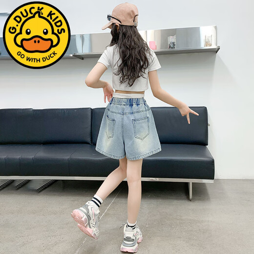 Gduck Kids Little Yellow Duck Girls Denim Shorts Summer New Style mit mittlerem Stil mit mittlerem Stil.