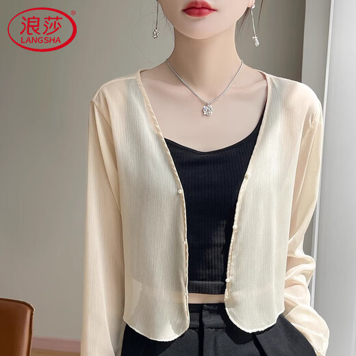Langsha High-End Thin Sunscreen-Hemd Kurzes High-T-Tisch-Chiffon-Oberteil mit Rockschalbluse weiße dünne Mantel weiß M 80-100