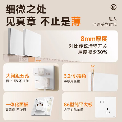 FSL Foshan lighting switch socket panel cream style matte frosted white one-open single-control five-hole with USB 86 type concealed socket oblique five-hole socket