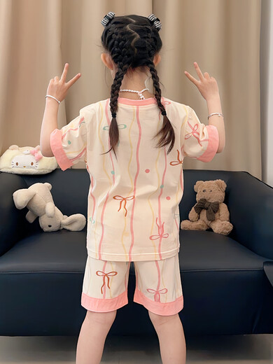 Pyjamas Girls Pure Cotton Summer Kurzärmelige 2025 neue Kinder süße Cartoon Girls Home Kleidung mittlerer und großer Kinderanzug 831 165 [l Code] 160-165cm100-115jin [Jin entspricht 0,5 kg]