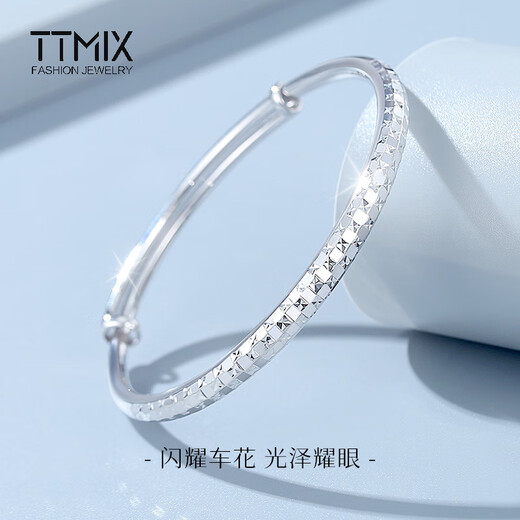 TTMIX sparkling round platinum bracelet for women pt950 platinum push-pull bracelet, fashionable and elegant bracelet for girlfriend, weight 24.51g, width 5.3mm