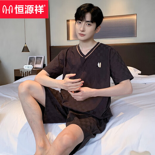 恒源祥男士睡衣夏季新疆棉短袖短裤薄款青少年休闲大码可外穿家居服套装 yzt9201 L 男