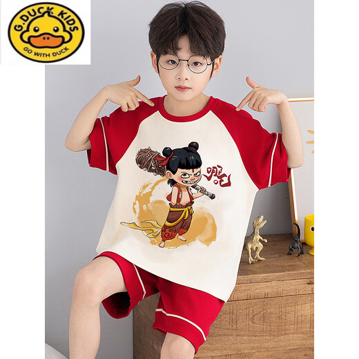G.Duckkids Little Milk Dragon Детские пижамы мальчики с короткими рукавами с чистым хлопком лето-мультипликационные мультипликации среднего размера детская домашняя одежда для домашней одежды [чистый хлопок] 695 Маленький молоко-дракон 110 см размера 10 высота 103-113 Вес 38 38