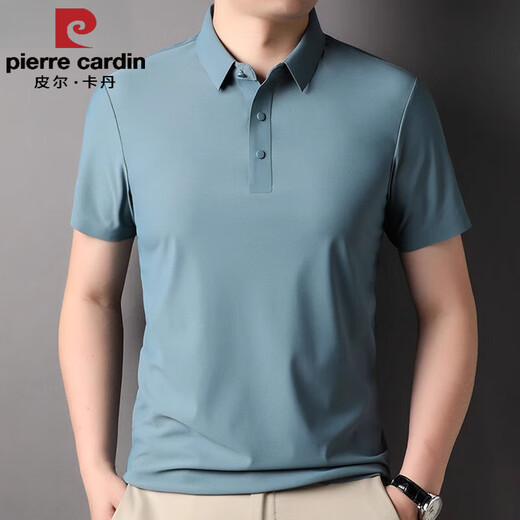 Pierre Cardin Marke High-End Elastic Herren-kurzärmeliges T-Shirt 2025 Sommer Traaceless Thin Ice Seide mit mittlerem Alter Polo-Hemd mit mittlerem Alter 1421 Black M 48 Empfohlenes Gewicht 100-120 Jin [Jin ist gleich 0,5 kg]