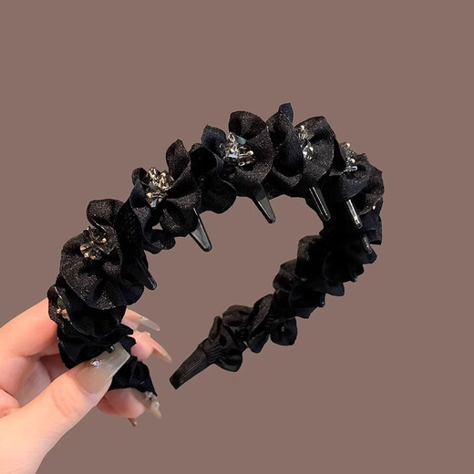Senqi high-end black headband for women 2025 new pleated high skull headband Princess of Paris toothed wavy hairpin F3417 black pleated crystal headband