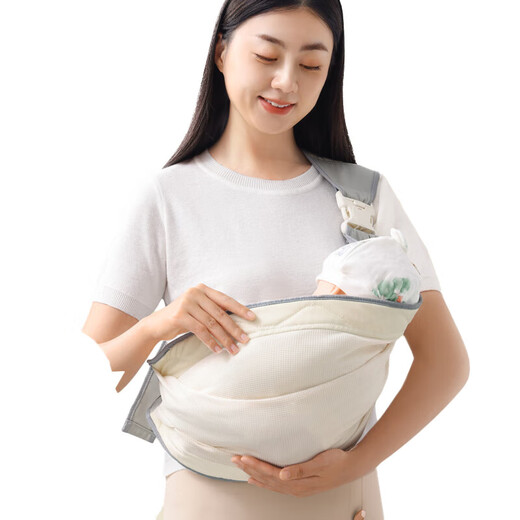 抱娃神器解放双手婴儿背带小月龄前抱式幼儿外出简易新生儿宝宝 【松紧可调】PU华夫格灰