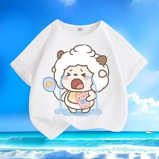 
Crying Lazy Sheep Summer New Printed Short Sleeve T-shirt for Men and Women Small and Medium Children's Short Sleeve T-shirts Pure Cotton Round Neck Casual Trend-SL Green-KX698 Lazy 150 [Suggested height 140-150 cm]