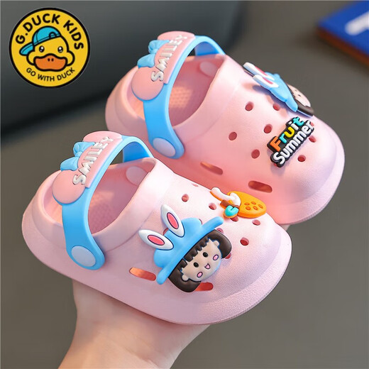 G.duck children's clogs summer boys indoor and outdoor soft-soled non-slip bathroom bathing little girl baby toe-cap sandals pink 12 0 standard