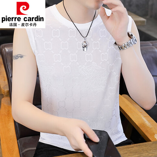 皮尔卡丹（pierre cardin）2025夏季新款男士冰丝提花背心加肥加大码速干无痕无袖T恤衫 Q6629灰色 M 90-115斤