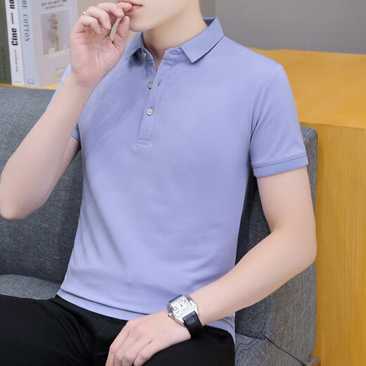 L Lilang's Summer Collar Polo Men's Men's Short à manchette à manches couleurs solides Paul Paul à moitié à manches Top Noir Qy686 M 100-120JIN [Jin est égal à 0,5 kg]