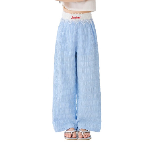 
moonkids girls wide-leg pants summer thin children's ice silk cool casual trousers baby girl 2025 summer loose pants 15277 blue wide-leg pants 120 cm