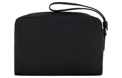 Emporio Armani 18 Classic Eagle Logo Zipper Close Polyurethane Toilet Bag Small Women's Black Basic Pack (Bag + Dust Bag)