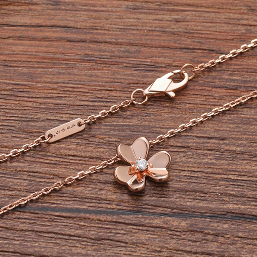 Qianjun Classic Clover 18K Gold Color Gold Inlaid Diamond Rose Gold Necklace for Women 750 Platinum Pendant 18K Gold Customized