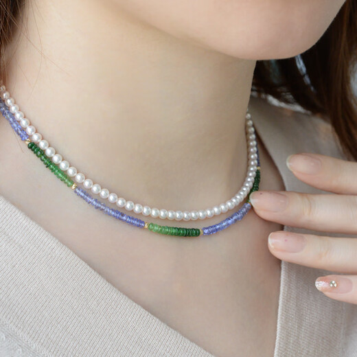 Shaoyu Monet Garden Natural Tsavorite Tanzanite Japanese Akoya Pearl Necklace Bracelet Ready Stock/Pearl Style/Necklace Total Length Approximately 42+5cm
