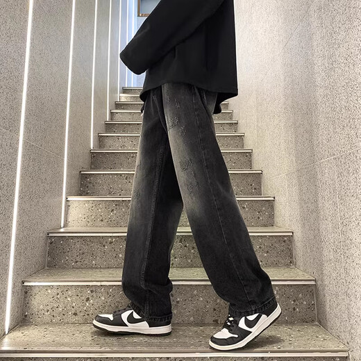 Rongxitu Herren-Waschung Jeans gerade lose lockere drapierte Weitbein 2025 Neue Frühlings- und Herbst-Herren-Schlampe 1047 Nostalgische Farbe m