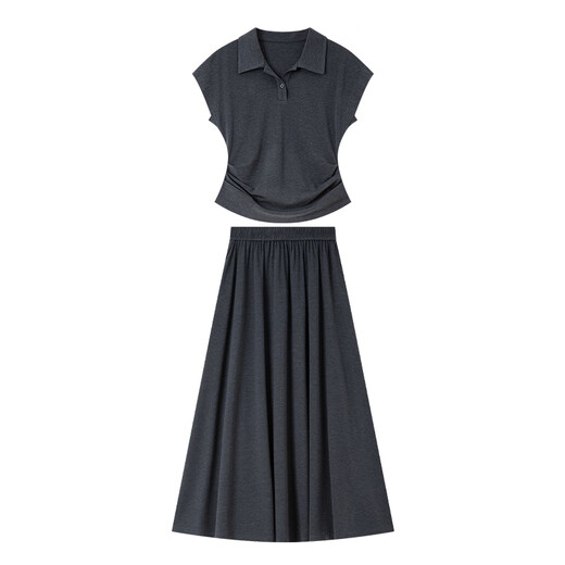 Vanciman Fashion Suit Jirt pour femmes 2025 Été Nouvelle température revers à manches courtes à manches hautes hautes jupe mince M9737 Gris foncé