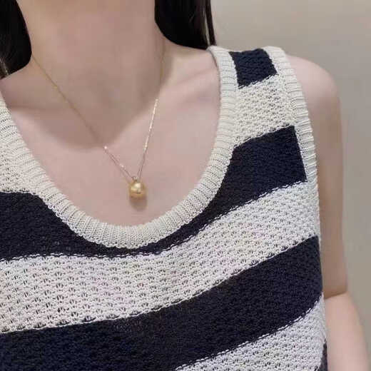 Shengbei Nanyang gold beads 18K gold princess style pendant necklace natural sea water perfect round thick gold diamond set with strong light bone chain 10-11 perfect round strong light 18K yellow