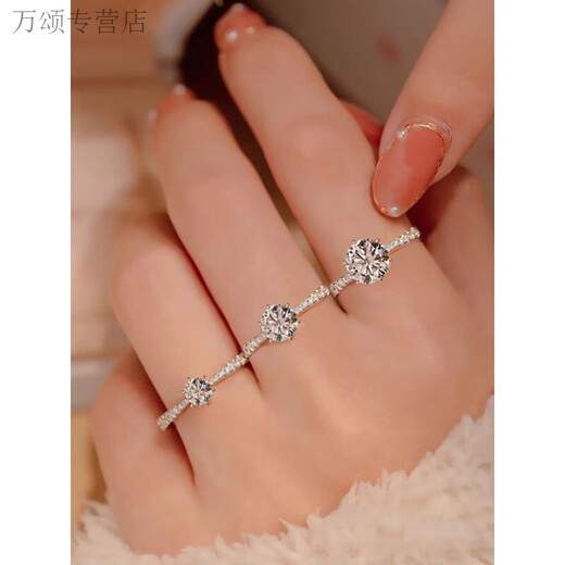 Deleno Old Phoenix Gold Store 999 pure silver pure silver one carat moissanite fashion diamond ring for women platinum open ring simple sealed bag packaging without box Lao Fengxiang main diamond 1 carat live one size adjustable