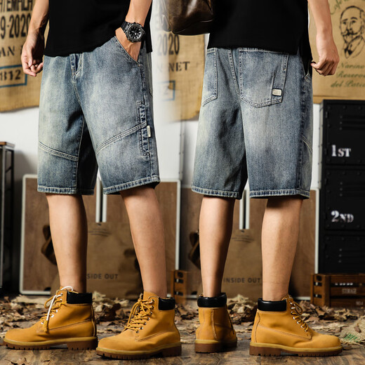 JEEP SPIRIT高档美式休闲宽松复古多口袋牛仔短裤男5分夏季薄款凉感五分裤 9926蓝色 29 适合105-115斤