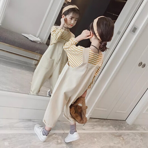 Sheng Miaoci Girls Frühlingsanzug 2025 Neue Mädchen große Kinder koreanische Stile im koreanischen Stil Kindermodische zweiteilige modische Gurthose (Einzelhosen) 150 Empfohlene Babys etwa 140 cm groß