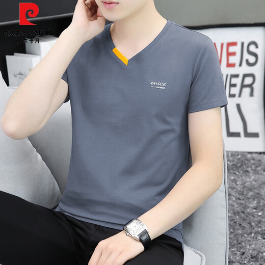 Pierre Cardin Men's Vêtements 2025 Nouveau t-shirt à manches courtes pour les jeunes hommes en V pur T-shirt T-shirt décontracté Coton Min