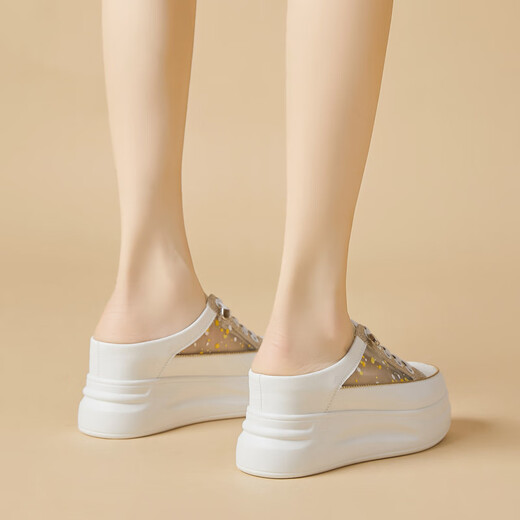 Saturday Lovers Saturday Lover Chaussures de la femme en cuir authentique épaisse épaisse intérieure relâchée à la tête respirante pantoufles 2025 Été Nouveau campus de mode WY9926-3 Gold 34