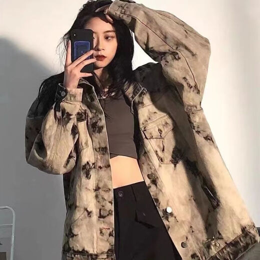 荣西图（RONGXITU）水洗扎染牛仔外套春秋高街复古宽松上衣 9930 XL 130-145