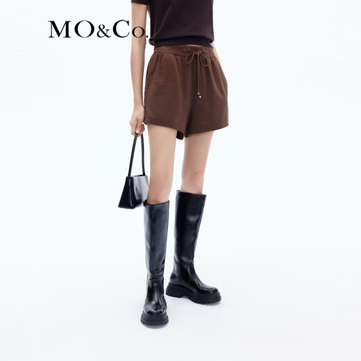MO&Co. Sweatpants Spring American Sports Style Drawstring Elastic High Waist MC Embroidered Cotton Shorts Casual Pants Moanke Dark Brown S 160