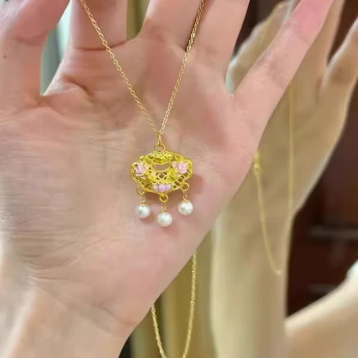 Youshu gold koi lock bag pendant new safe lock national style necklace men and women couple pendant trend koi lock single pendant