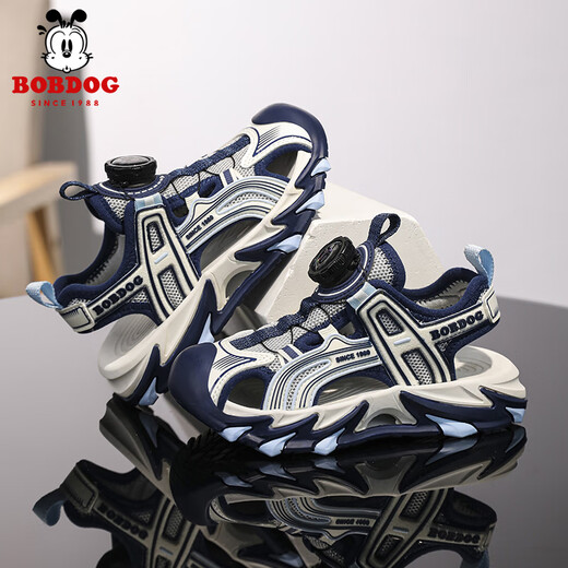 BOBDOG Children's Sports Sandals Boys' Shoes 2025 Summer New Youth Shoes Non-Slip Baotou Girls' Beach Shoes LY920K Black Blue 36 Shoe Inner Length 23cm