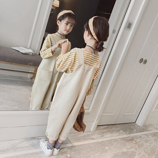 Sheng Miaoci Girls Frühlingsanzug 2025 Neue Mädchen große Kinder koreanische Stile im koreanischen Stil Kindermodische zweiteilige modische Gurthose (Einzelhosen) 150 Empfohlene Babys etwa 140 cm groß