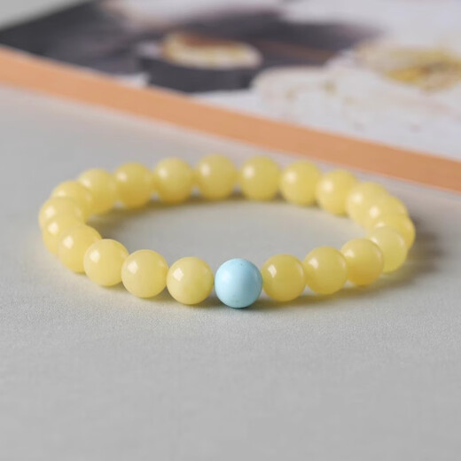 Feiyu natural raw mineral beeswax bracelet Russian material yellow amber 8mm single circle turquoise with beads men and women bracelet Russian material 6mm (petite women's model) 18cm