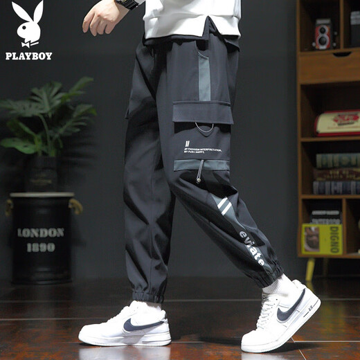 Playboy (PLAYBOY) overalls men's autumn and winter pants men's casual pants loose leggings trendy trousers black XL