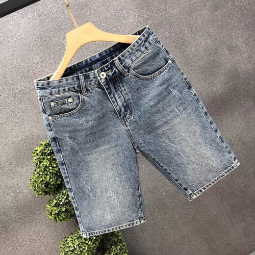 Summer thin denim five-point pants for men Korean style trendy slim denim shorts summer stretch men's trousers breeches 5 blue-ju-K844 29 [waist circumference 2 feet 2]