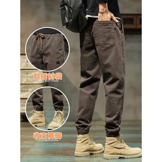 Con pantalones casuales de primavera pura para hombres 2025 New Fashion Brand Fashion Foot Sports Work Pants para hombres Primavera y verano 689 Camel + 689 Militar Green Regular Regular XL 130-150Jin [Jin equivale a 0.5 kg]