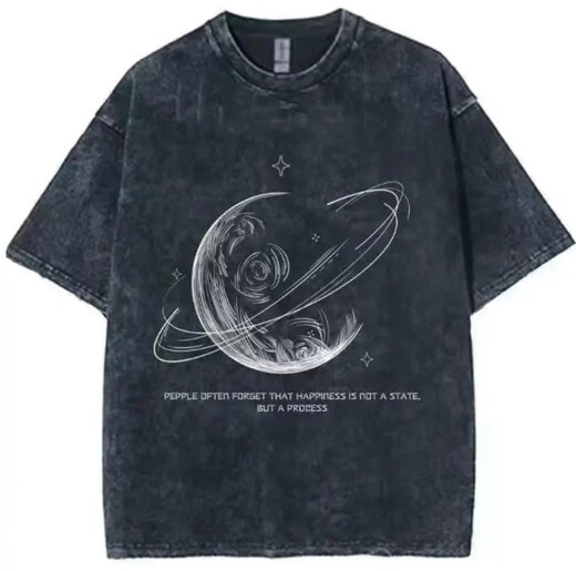 Xingsuyao (xingsuyao) washing and old pure cotton short-sleeved T-shirt men's summer trendy brand casual loose American heavyweight T-shirt printed top [Hot sale] X1479-Black 4XL