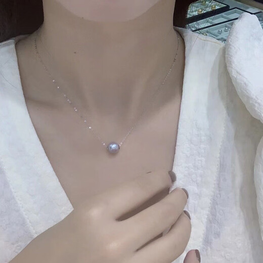 Yingxin seawater pearl necklace 859MM perfect round strong light blue rose K gold water drop Mabe pendant diamond