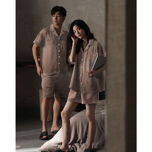 
Arctic velvet (Bejirog) summer new couple pajamas ice silk one men and women's short-sleeved casual cardigan butterfly printed home clothing set 13077 women-ice and snow silk set single set L women [100-120Jin [Jin equals 0.5 kg]] men 100-130Jin [Jin equals 0.5 kg]