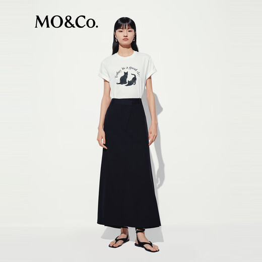 MO&Co.【C+系列】半身裙2025夏新品干爽醋酸混纺高腰斜襟黑色MBE2SKT040 黑色 S
