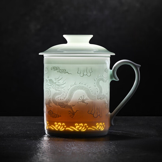 Jingdezhen (jdz) ceramic shadow green office cup household large-capacity tea cup tea water separation tea cup water cup birthday gift for men smooth sailing exquisite office cup