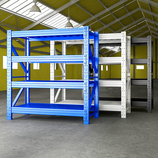 纯旭仓储货架家用置物架中重型加厚承重仓库库房展示架地下室货物层架 蓝色四层主架【真实承重不虚标】 【880KG】200*50*200 仓储中工业