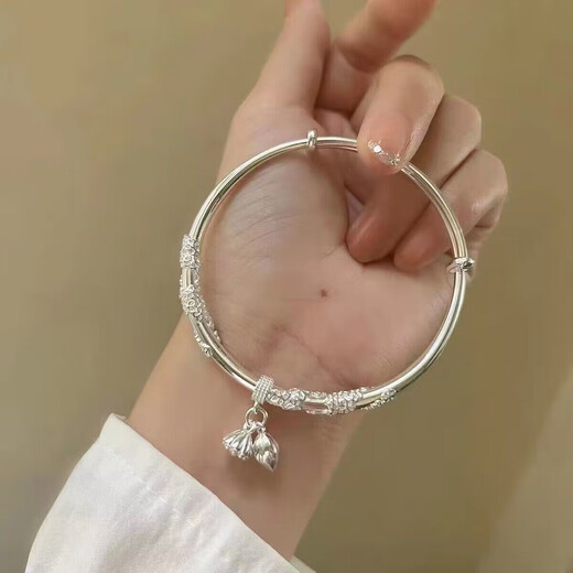 Hong'anze Lao Phoenix 999 Blossoms Silver Bracelet Women's Pure Silver Bracelet Solid Gift for Girlfriend 520 Valentine's Day Blossom Two Worlds Pendant 25g Lao Fengxiang Same Style